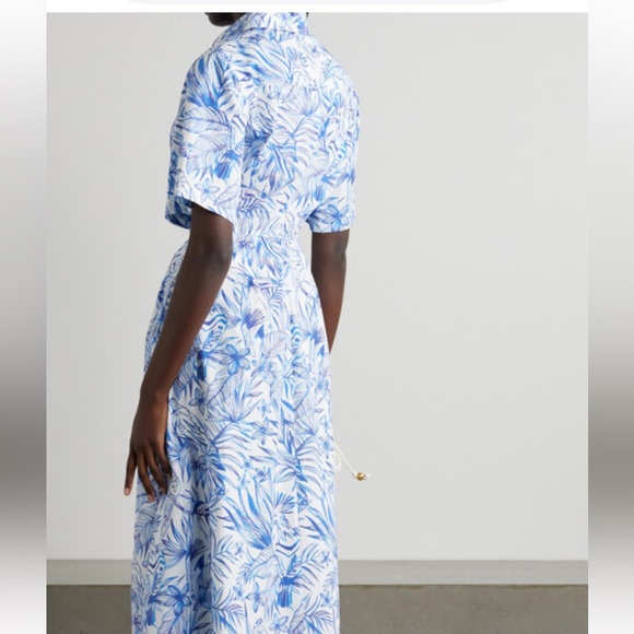 Rosetta Getty Blue and White Midi Sundress with Notched Collar - Picture 12 of 13